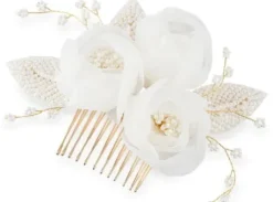 Trisa Celebride Haarkamm in zartem gold mit Stoffblumen und Perlenblättern Best