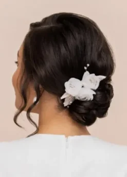 Trisa Celebride Haarkamm in zartem gold mit Stoffblumen und Perlenblättern Best